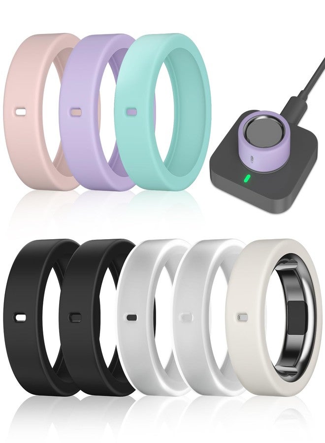 ZOOROO مجموعة من 8 أغطية حلقات متوافقة مع حلقات Oura Ring Gen 4/4 Ceramic و Oura Ring Gen 3 Horizon/Heritage، تدعم الشحن مع وجود الغطاء، واقي حلقات سيليكون مرن مضاد للخدش للرجال والنساء أثناء التمرين - Image 1